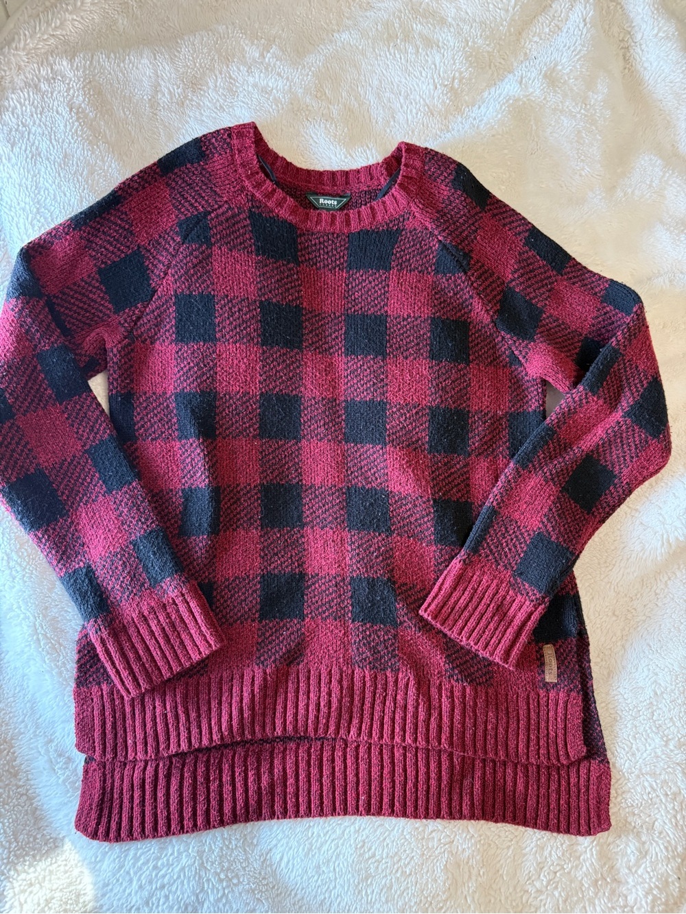 Roots Plaid Crewneck Sweater - Burgundy and Black
